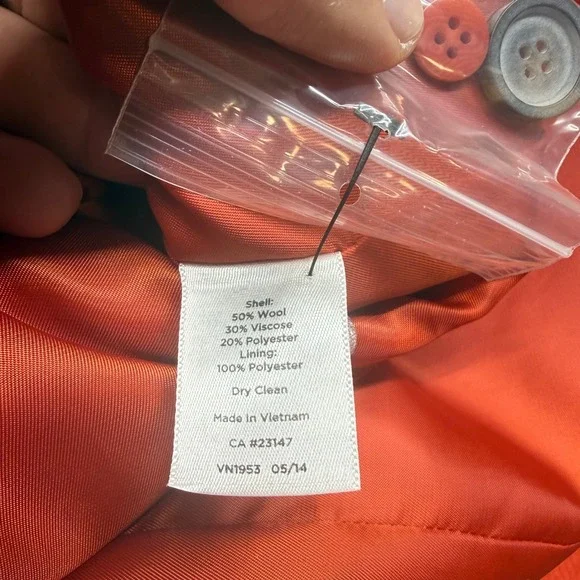 Talbots Wool Toggle Coat Hooded Orange Rust 14W Plus Duffle Jacket - Picture 8 of 12